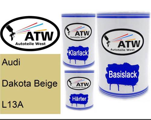 Audi, Dakota Beige, L13A: 500ml Lackdose + 500ml Klarlack + 250ml Härter - Set, von ATW Autoteile West.